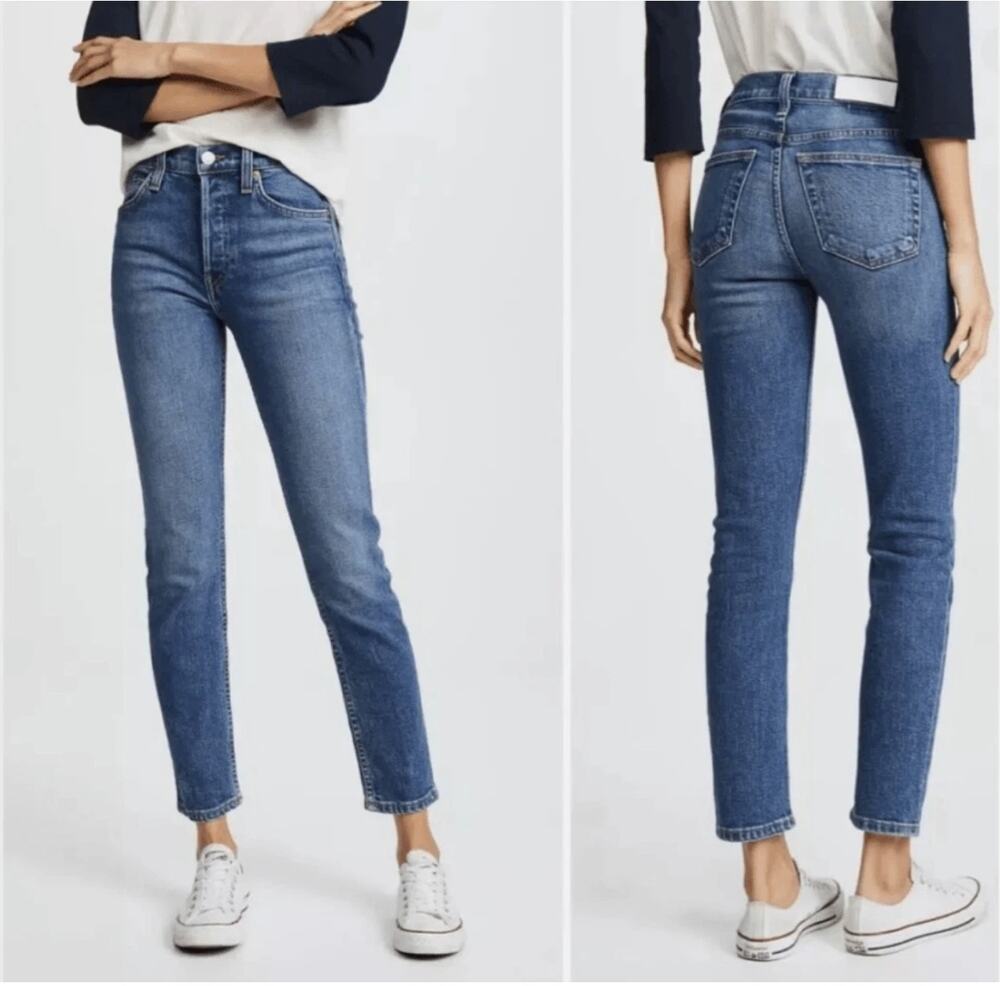RE/DONE NWT 90's High Rise Ankle Crop Denim Jean in Classic Faded Blue // 26
